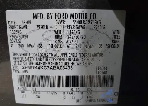 2010 Ford Edge Limited z USA, uszkodzony, nr VIN 2FMDK4KC7ABA03435